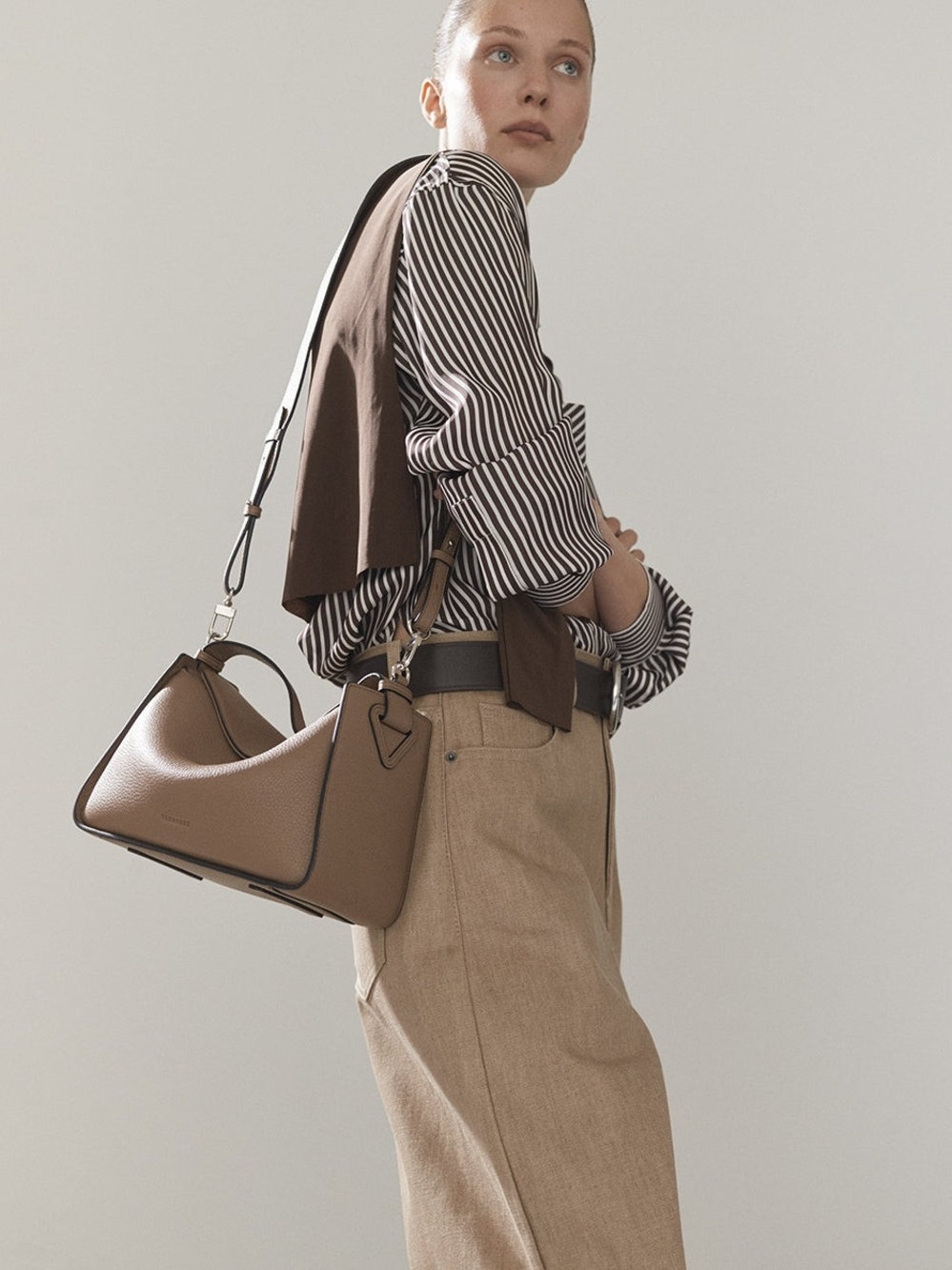 The Horse Clementine Taupe Pebbled Leather Bag